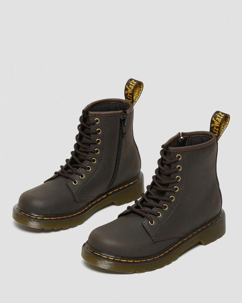 Dark / Brown Kids' Dr Martens Junior 1460 Wildhorse Leather Lace Up Boots | CA 690NWY